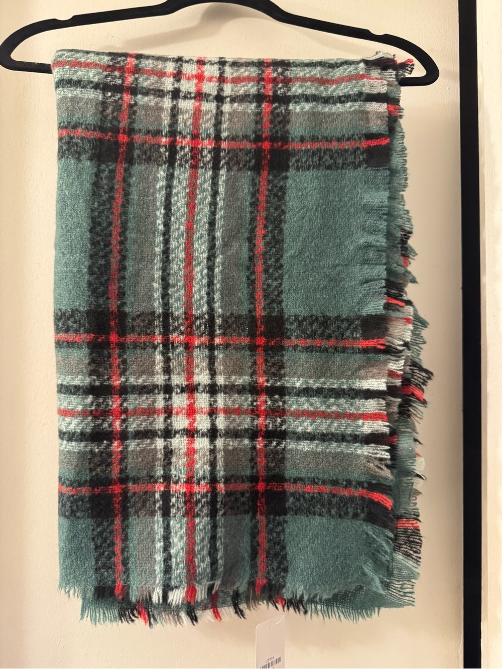 Plaid Teal & Red Fringe Square Scarf